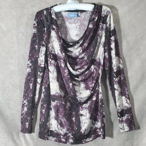 Simply Vera Multi-colored Long Sleeved Draped Top Purple and Black Size M